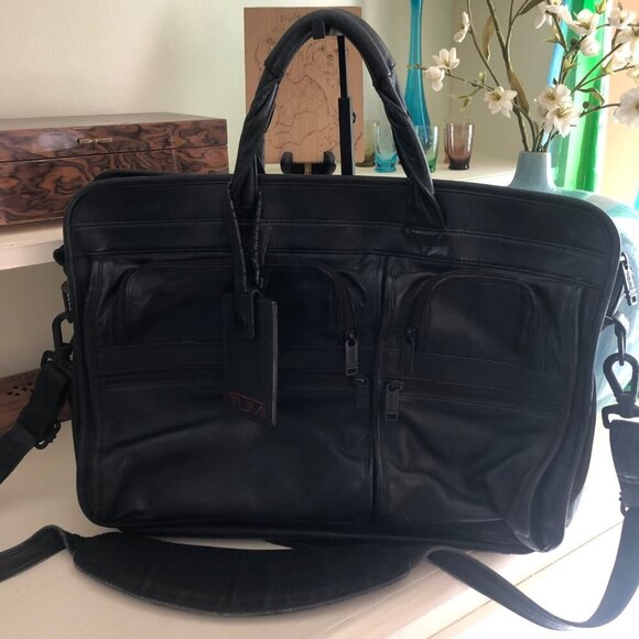 Vintage TUMI 904D3 Black Nappa Leather Laptop Briefcase Messenger Bag Rare - Picture 3 of 12